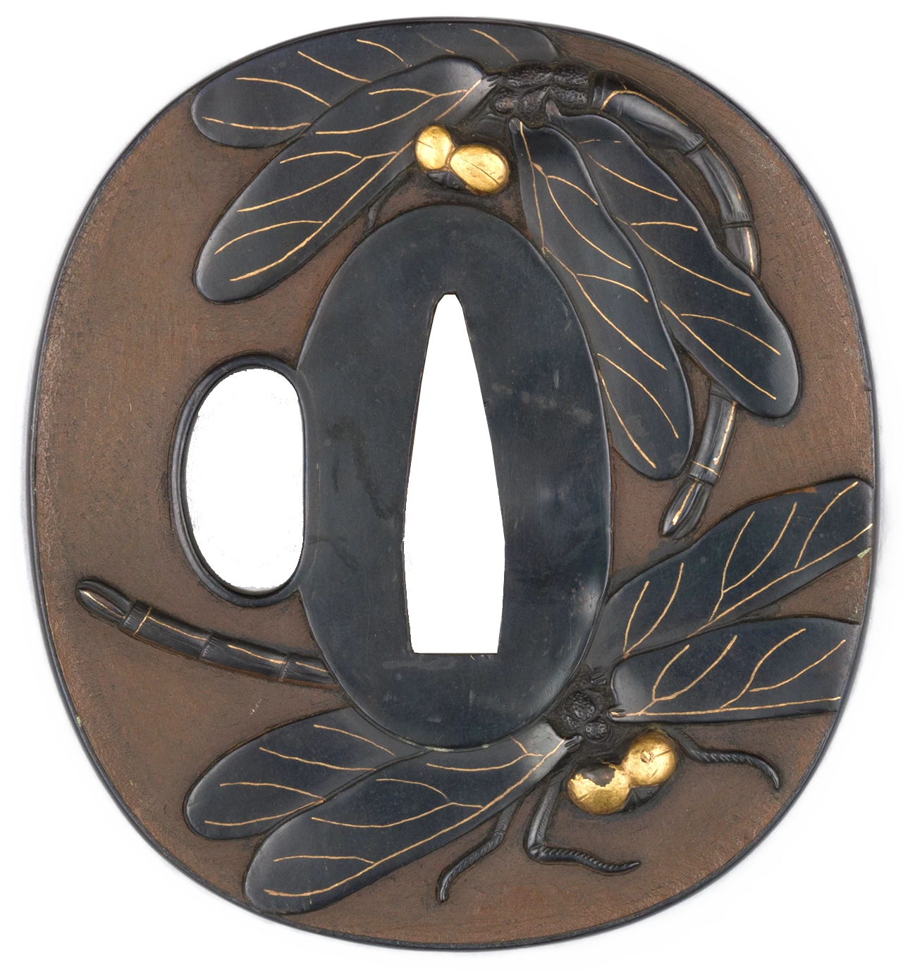 Tsuba en shakudo et or