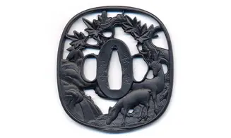 Tsuba Cerf et feuilles d'automne