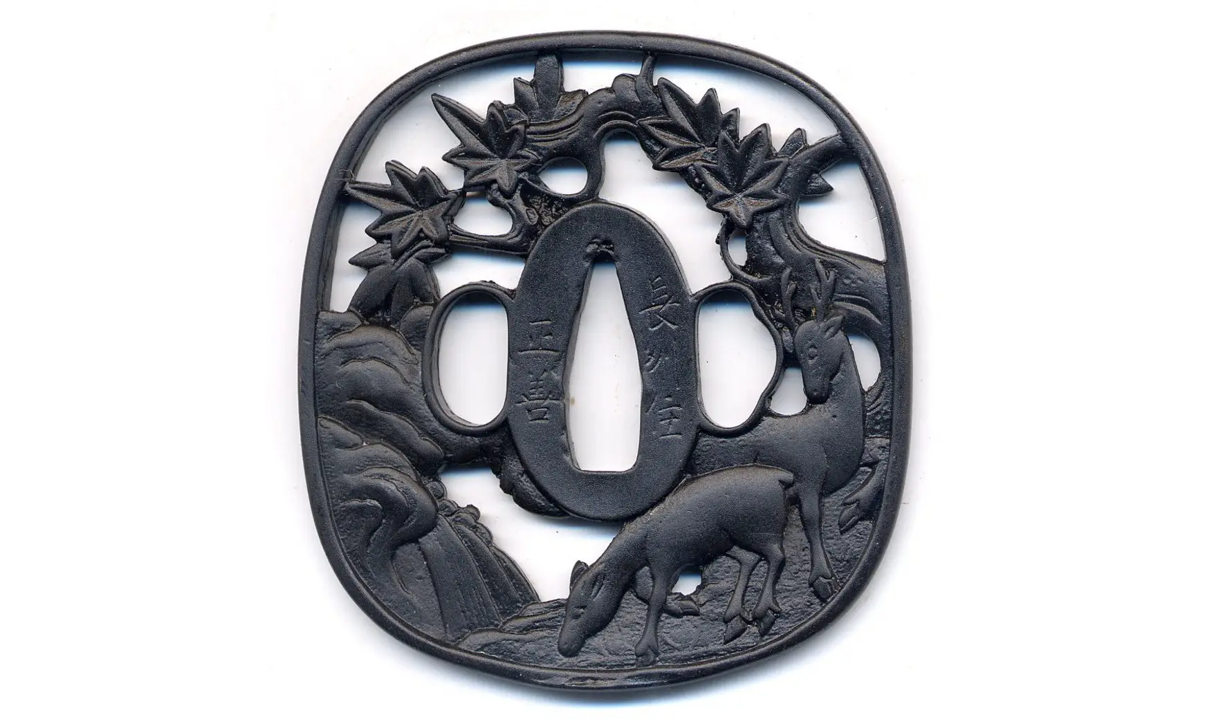 Tsuba Cerf et feuilles d'automne